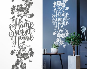 Home Sweet Home Wandtattoo  Wandaufkleber Wandsticker Zuhause Familie Kirschblüten Ast Zweig Ranke Blume Blüten  Wanddeko Wohnzimmer  ws18b