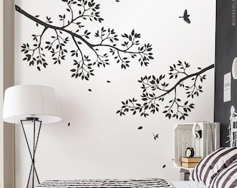 Autocollant mural branches avec oiseaux, autocollant mural, autocollant mural en vinyle, décoration de branche, chambre à coucher, salon w402