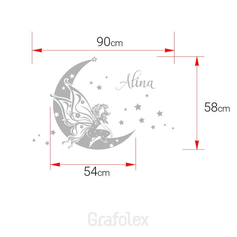 Wall tattoo fairy on the moon with desired name children's name baby name wall sticker wall sticker girl name children's room decoration wk01 image 4