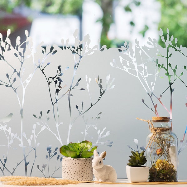 Self-adhesive window film with punched out nature motif "Grasses Branches" privacy film frosted glass film g414