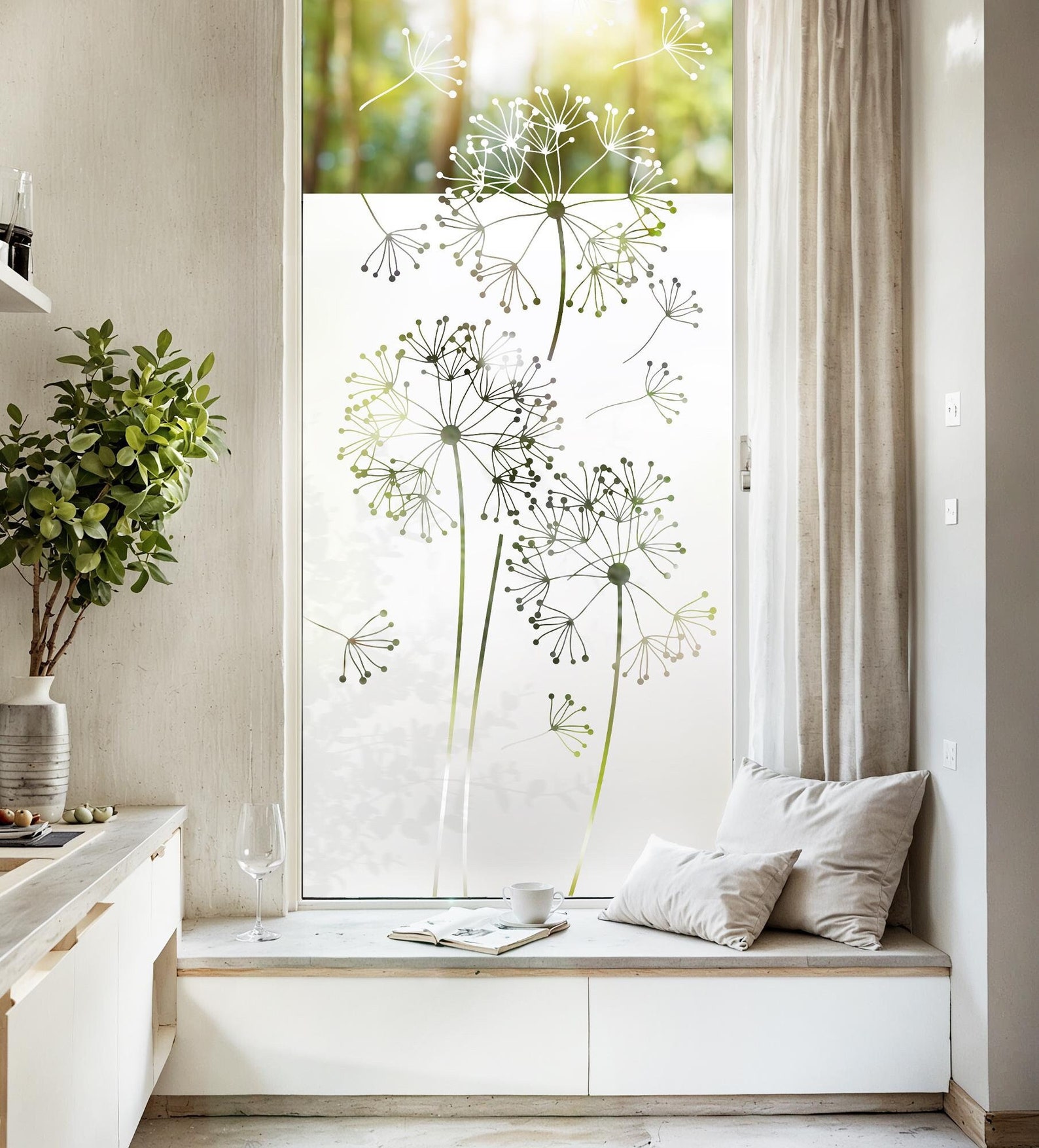 No.252 Pusteblume Fensterfolie - Blumen Milchglas Sichtschutz in weiss Unifarben