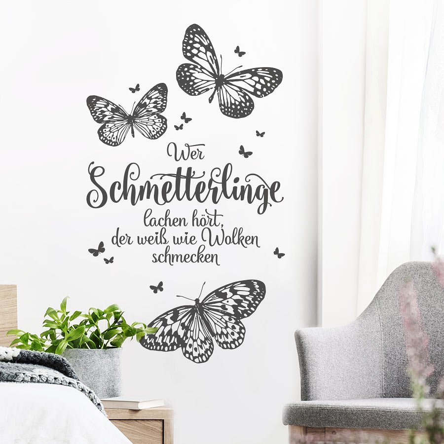 Wandaufkleber 'She Believed She Could So She Did' Mit Schmetterlingen – Inspirierendes Zitat Für Mädchenzimmer, 28,4x89,9 Cm