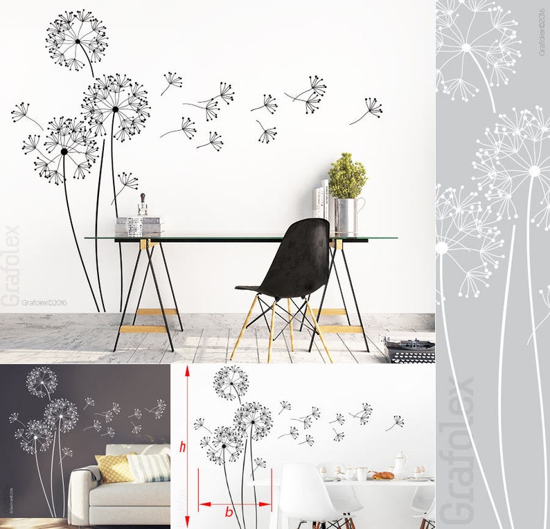 Wall tattoo dandelion with flying seeds, 151 cm high, dandelion wall sticker wall sticker home wall sticker creative decoration w317b image 4