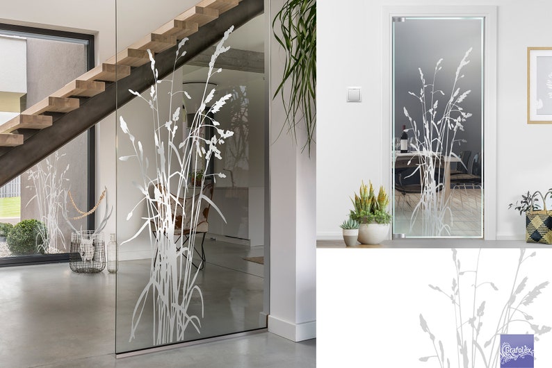 Grass stalks self-adhesive glass decorative film for glass doors windows shower cubicles sandblast look film door glass sticker g526 image 4