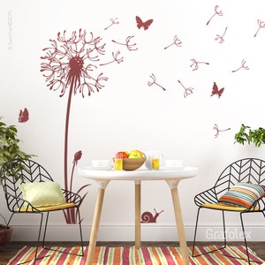 Wall decal dandelion flying seeds butterflies dandelion wall sticker living room Dandelion Wall Decal Vinyl Decor w316 image 2