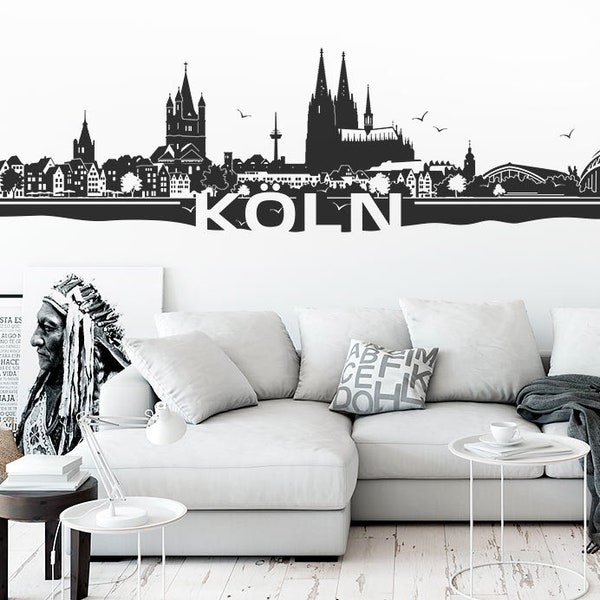 Wandtattoo Skyline Köln Hintergrundlos konturgeschnitten, Schattenbild Silhouette Panorama Wand Deko - 4 Größen, Farbauswahl  Motiv W126