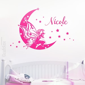 Wall tattoo fairy on the moon with desired name children's name baby name wall sticker wall sticker girl name children's room decoration wk01 image 2