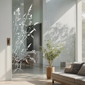 Film décoratif en verre autocollant pour porte en verre. Motif « Herbe » pour cloisons vitrées, cabines de douche et vitrines. Protection contre le passage. G533