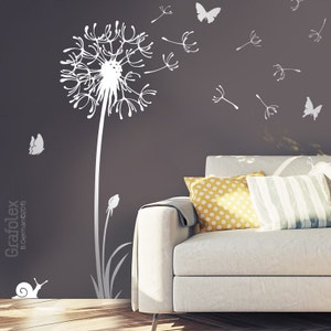 Wall decal dandelion flying seeds butterflies dandelion wall sticker living room Dandelion Wall Decal Vinyl Decor w316 image 1