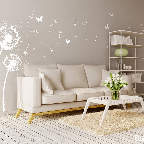 Wall sticker dandelion + 22 flying seeds + 6 butterflies - dandelion wall sticker wall decal sticker for living room dining room decoration w311