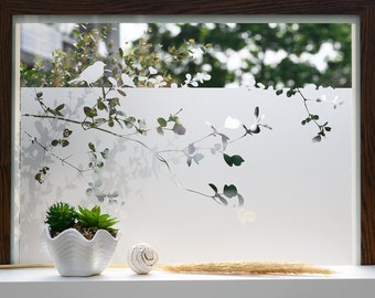 Privacy film. Creative window film. Frosted glass film with branches and bird motif g421