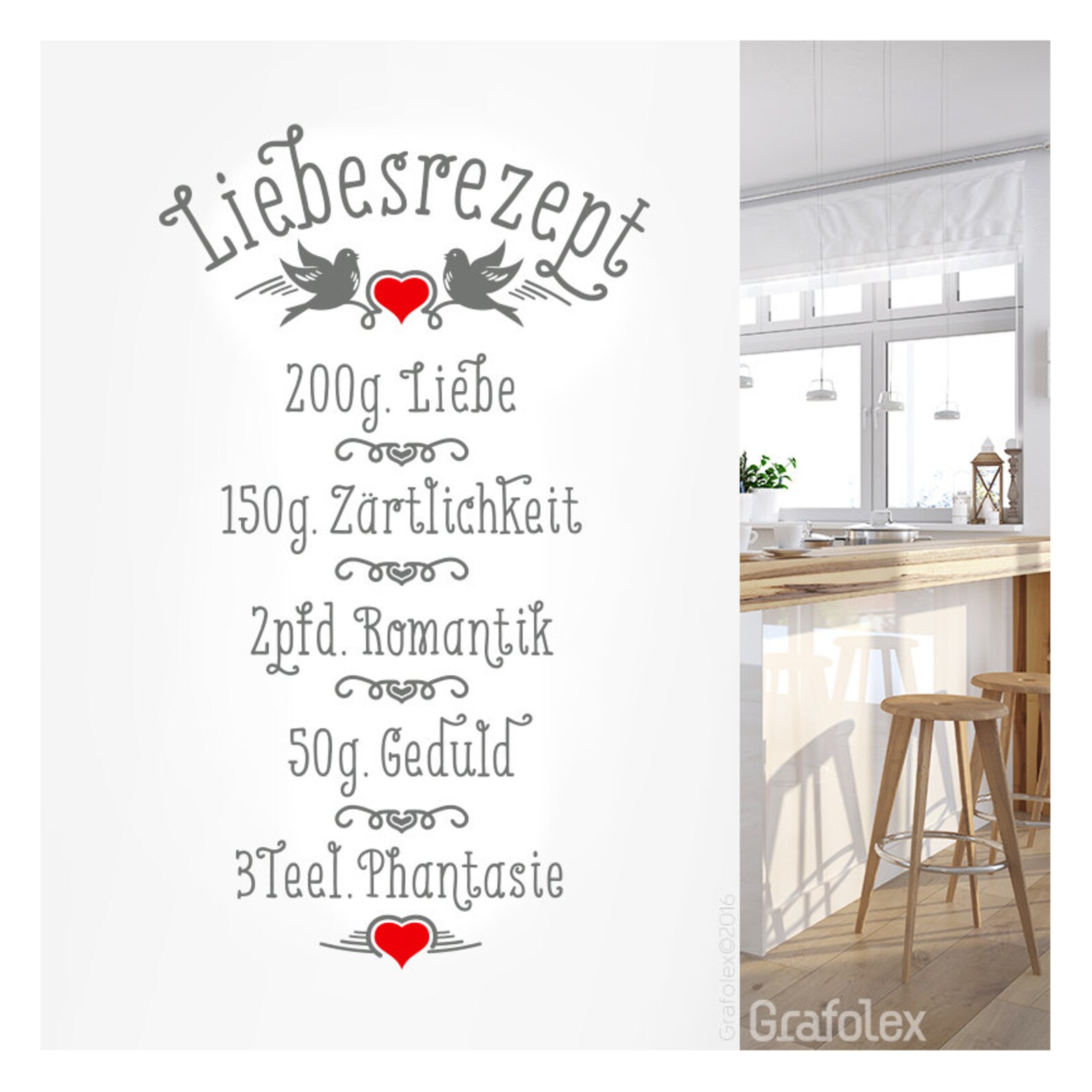 Wandtattoo Liebesrezept 2farbig Wandsticker Wandaufkleber Wohnzimmer