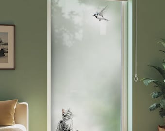 Bedruckte Sichtschutzfolie Katze und Vogel G844