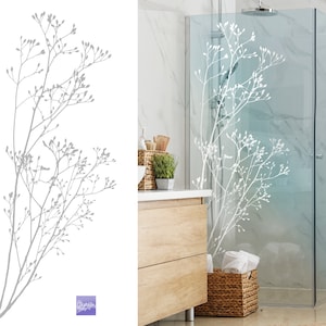 Film de porte en verre branches d'arbre, décoration en verre, aspect sablé, autocollant pour porte en verre, cloisons en verre, cabine de douche, vitrine g531