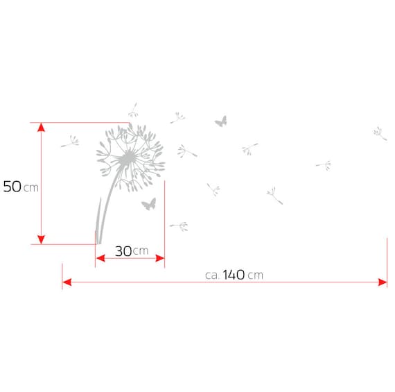 Wandtattoo Pusteblume Mit Flugsamen – 160 X 50 Cm In Grau | Dekorativer Aufkleber Für Wohnung & Praxis