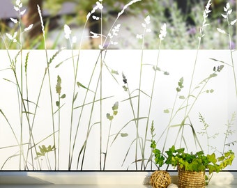 Window film with a grass motif. Creative privacy film. Opaque and translucent G438