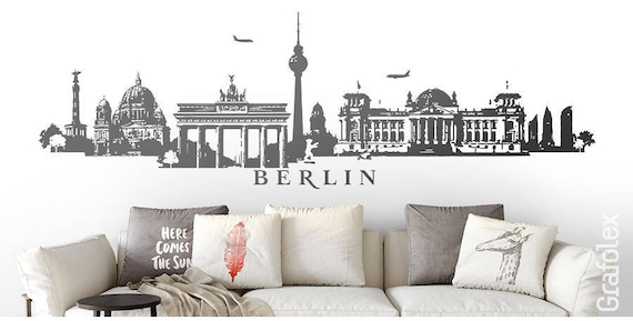 Berlin Skyline Panorama Wandtattoo Wandaufkleber Wandsticker 4 Größen  Wanddeko Aufkleber Sticker Wall Art Motiv w115