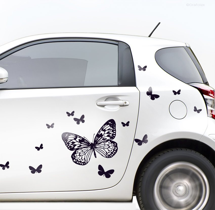 10 Aufkleber 4cm weiß Tattoo Schmetterlinge Falter Deko Folie Auto Fenster  Tür