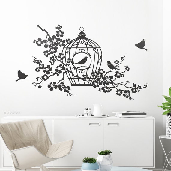 Wandtattoo Vogelkäfig Mit Vögeln – 8 Aufkleber Zum Selber Gestalten (2 Bögen à 49x69 Cm)