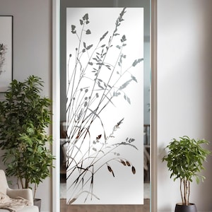 Film adhésif pour portes vitrées. Film occultant pour portes vitrées. Motif « Graminées de jardin ». G534