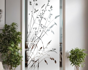 Self-adhesive glass door film. Privacy film for glass doors. "Garden grasses". Design G534