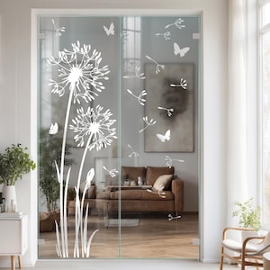 Film de porte en verre décor pissenlit aspect sablé. Protection contre le passage avec motif pissenlit g332