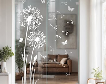 Pellicola decorativa per porte in vetro con motivo a dente di leone, effetto sabbiato. Protezione antiscivolo, motivo a dente di leone g332