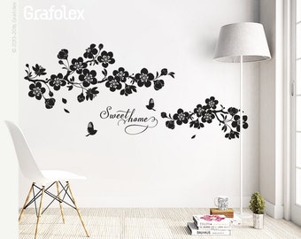 Wandtattoo Wandaufkleber Wandsticker Kirschblüten Home Sweet Home Ast Zweig Ranke Blume Blüten Sakura  Wanddeko  d308