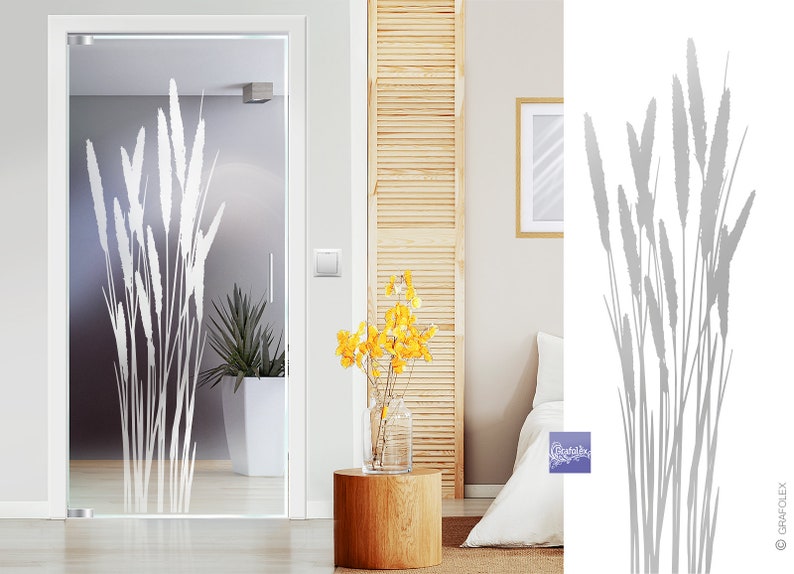 Grass reed stalks glass decor glass door film sticker for door window glass sticker sandblast look grasses g410 image 1