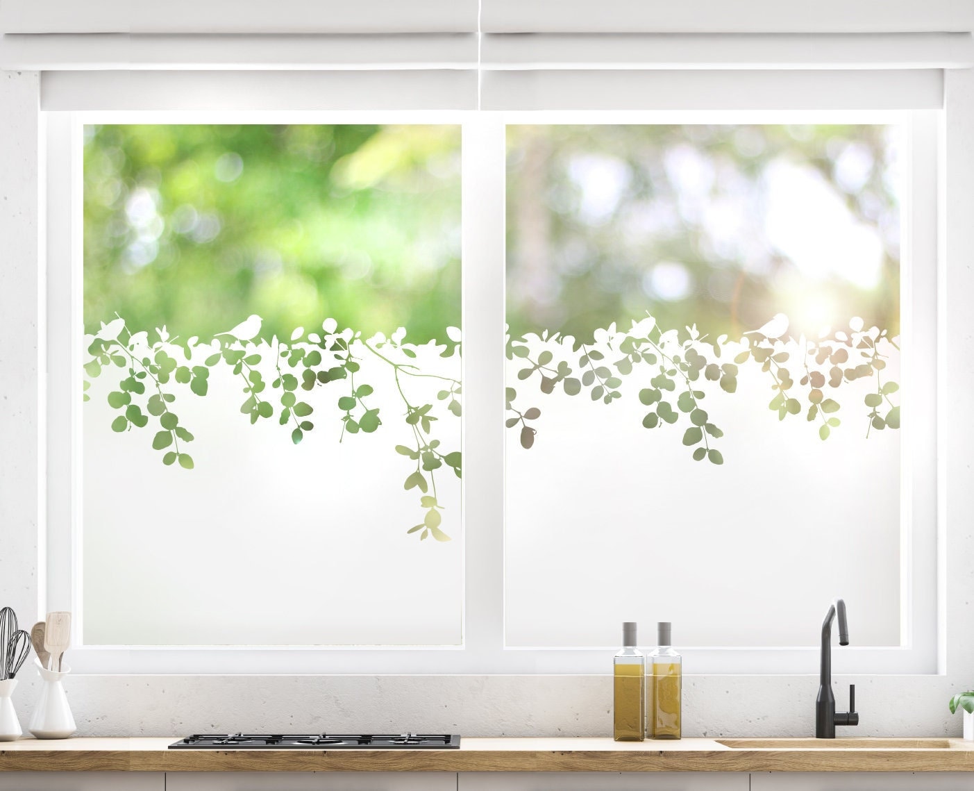 Privacy film with branches motif. Creative window film. Frosted glass film opaque g431a