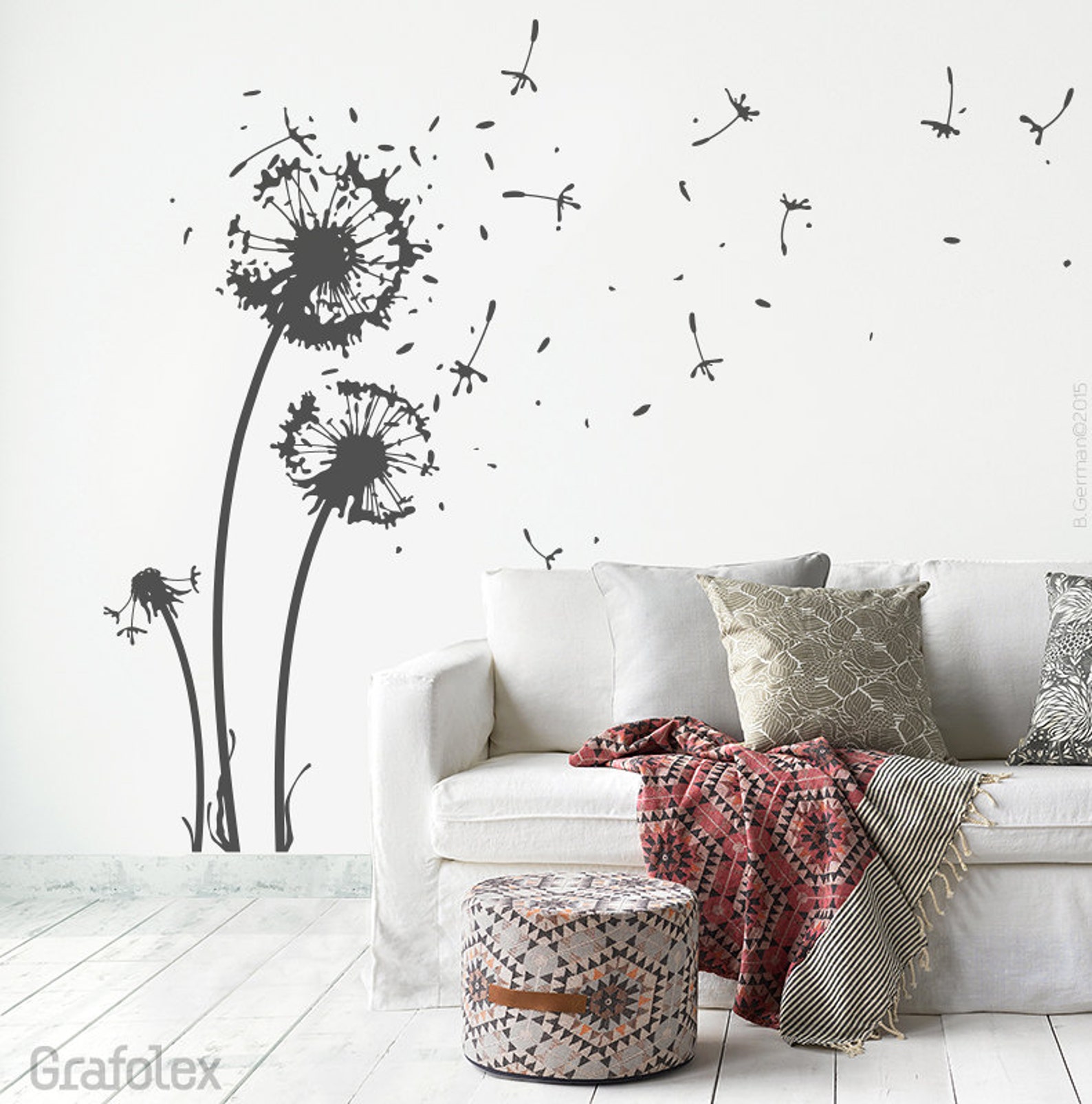 wandtattoo esszimmer Wandtattoo Pusteblume + 22 Flugsamen + 6 Schmetterlinge - Löwenzahn