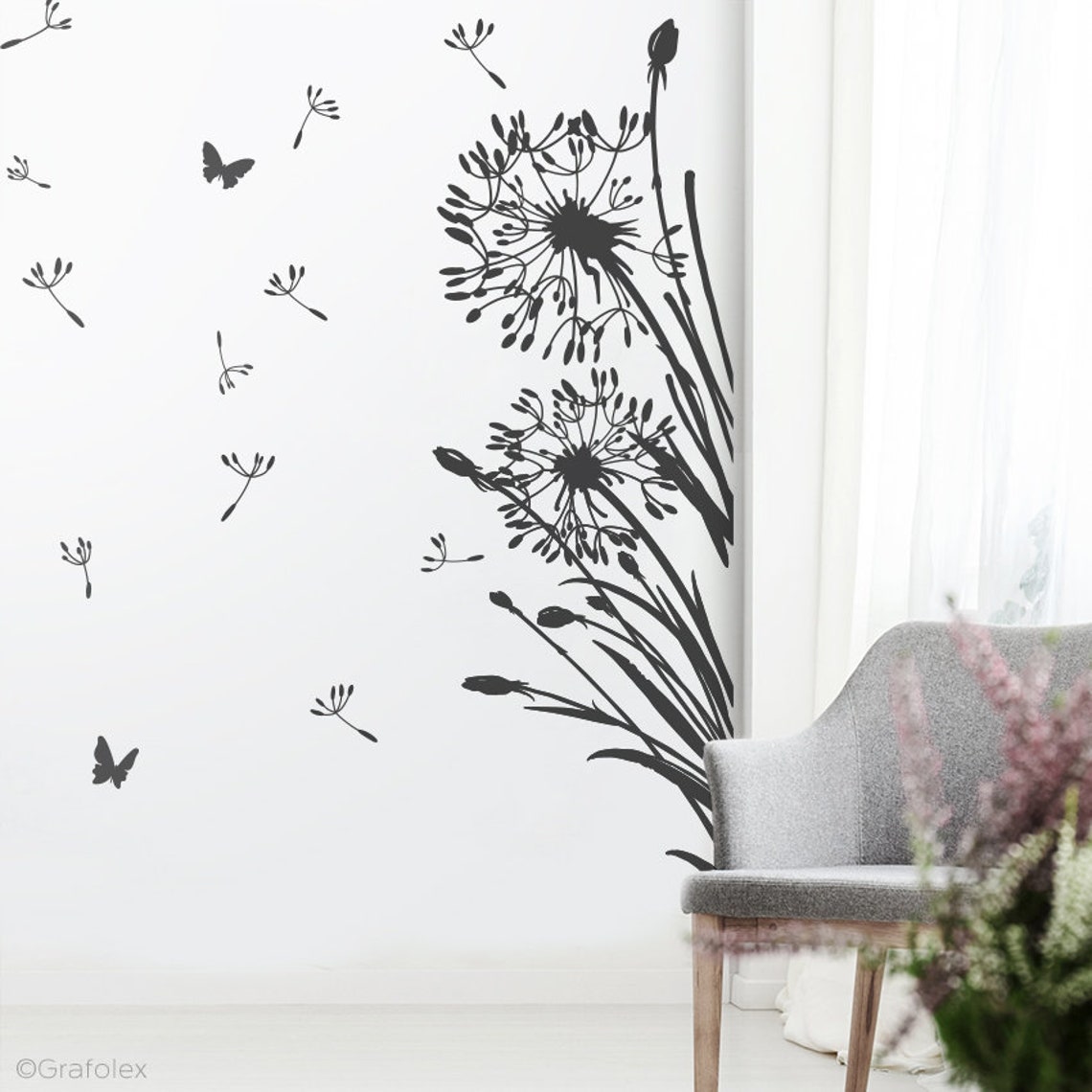 Wandtattoo 2x Pusteblumen + 25 Samen – Selbstklebend, Viele Farben & Größen, Für Wanddekoration