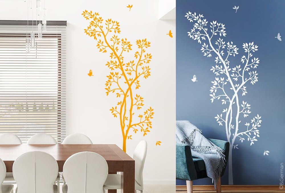 Pflanzschilder Holz Baum Mit Vögel Und Käfig Vinyl Aufkleber Aufkleber Wandtattoo Kinderzimmer Wald