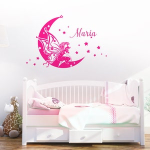 Wall tattoo fairy on the moon with desired name children's name baby name wall sticker wall sticker girl name children's room decoration wk01 image 5