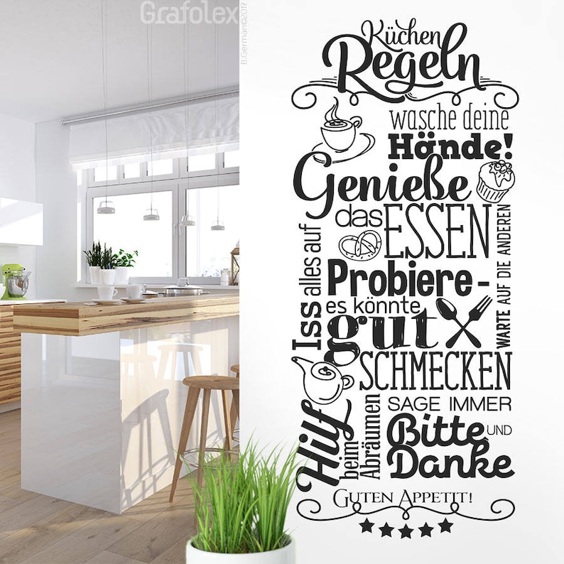 Wandtattoo Küchenregeln 58x36cm Mittelgrau - Selbstklebend & Ablösbar