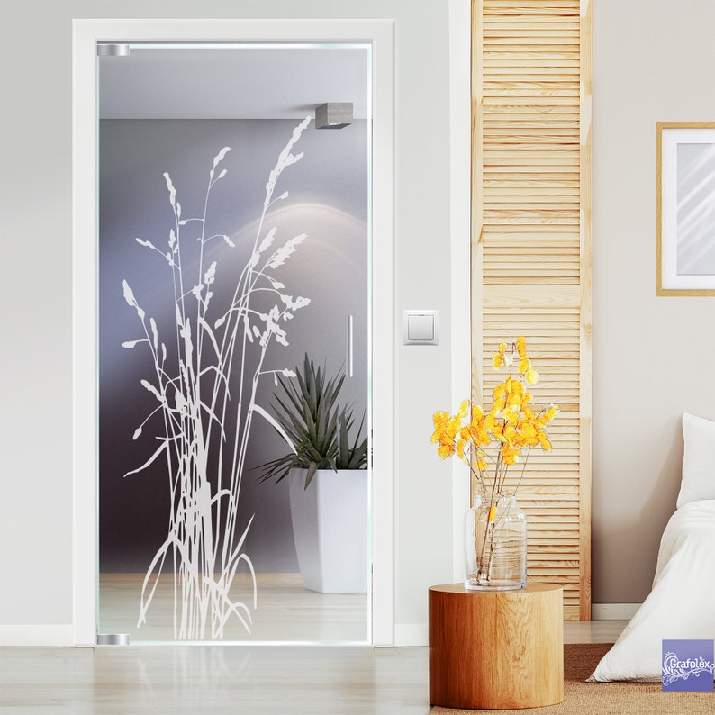 Grass stalks self-adhesive glass decorative film for glass doors windows shower cubicles sandblast look film door glass sticker g526 image 1