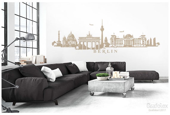 W115b Sizes Wall Wall Tattoo Berlin 4 Art Norway Panorama Sticker - Skyline Wall Etsy Sticker Decal Wall Sticker City Silhouette