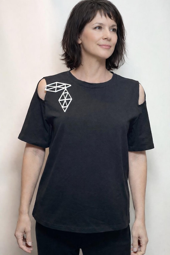 Black T-shirt with Shoulder Cutouts. TOP ONLY.