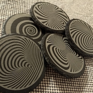 Round slate coasters - engraved with illusions and swirls - Mix N Match patterns and quantities