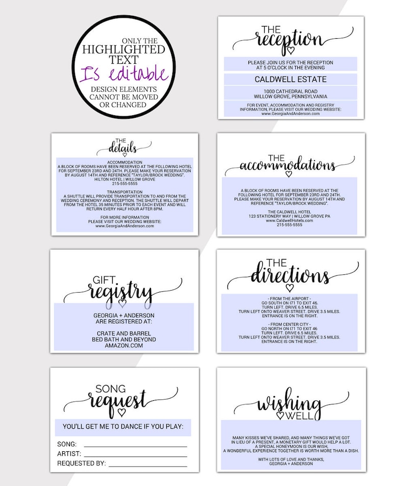 7 Printable Wedding Enclosure Cards Wedding Details Card Etsy