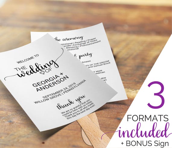 Rustic Wedding Program Fan Template Printable Order Of Service