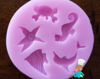 3-D Ocean Mold, Starfish, Dolphin, Seahorse, Crab, and Fish Mold, Ocean Life, Sea Life Mold, and Silicone Mold