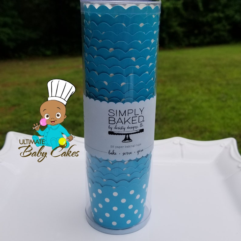 party turquoise baking cup turquoise and white baking cups Greaseproof baking cups baby shower bridal 25 qty