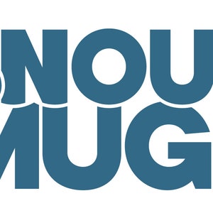 May include: A logo for Snout Mugs, a company that makes dog mugs. The logo is in a dark blue color and the text 'Snout Mugs' is in a bold, sans-serif font. The word 'Snout' is stacked on top of the word 'Mugs'. The word 'Mugs' is slightly offset to the right of the word 'Snout'. The word 'Snout' has a slight wave pattern at the bottom of the letters. The word 'Mugs' has a slight wave pattern at the top of the letters. The logo has a trademark symbol (TM) to the right of the word 'Mugs'. 