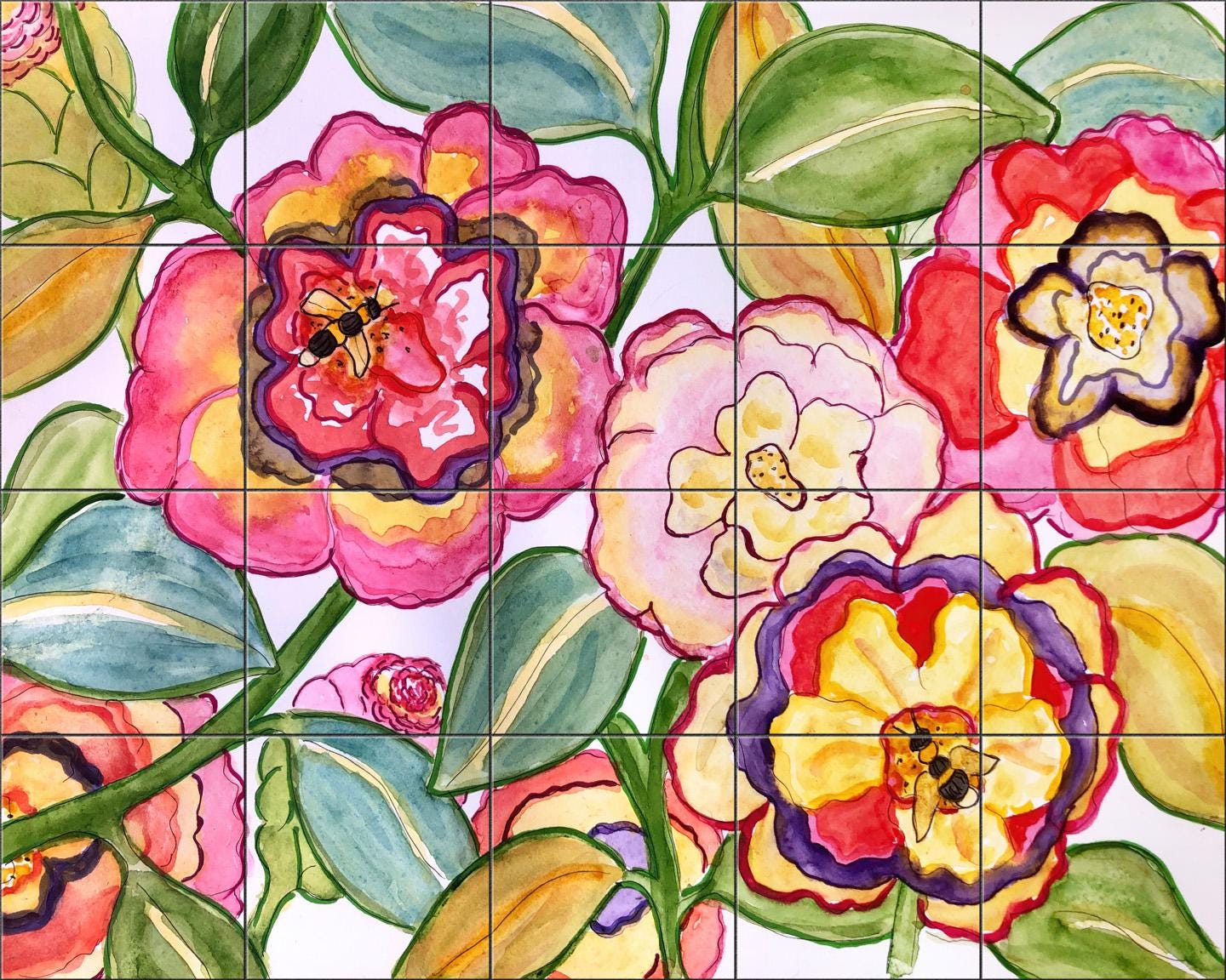 Camilla Honey Bees by Becki Thomas Landscape Mural Backsplash