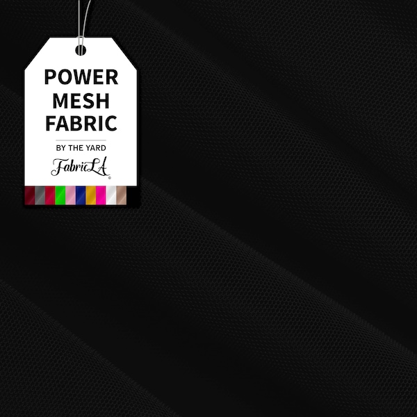 Black Power Mesh Fabric | 4-Way Stretch Lightweight Sheer Power Mesh | Nylon Spandex Fabric | 60" inch Wide