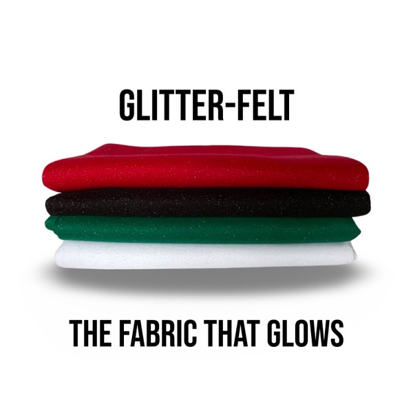 Glitter Felt - Glitter Acrylic Craft Felt Fabric - Perfect for Vibrant DIY Projects and Creative Crafts! Black, Red, Green & White Colors