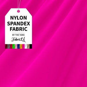 FabricLA Nylon Spandex Tricot Knit Fabric | By the Yard | 4-Way Stretch Matte Tricot | Swimwear, Yoga wear, Sportswear | Neon Pink