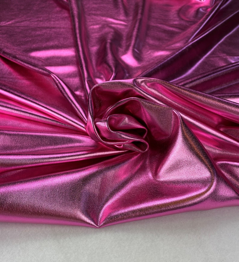Fuchsia Metallic Foil Spandex Fabric by the yard