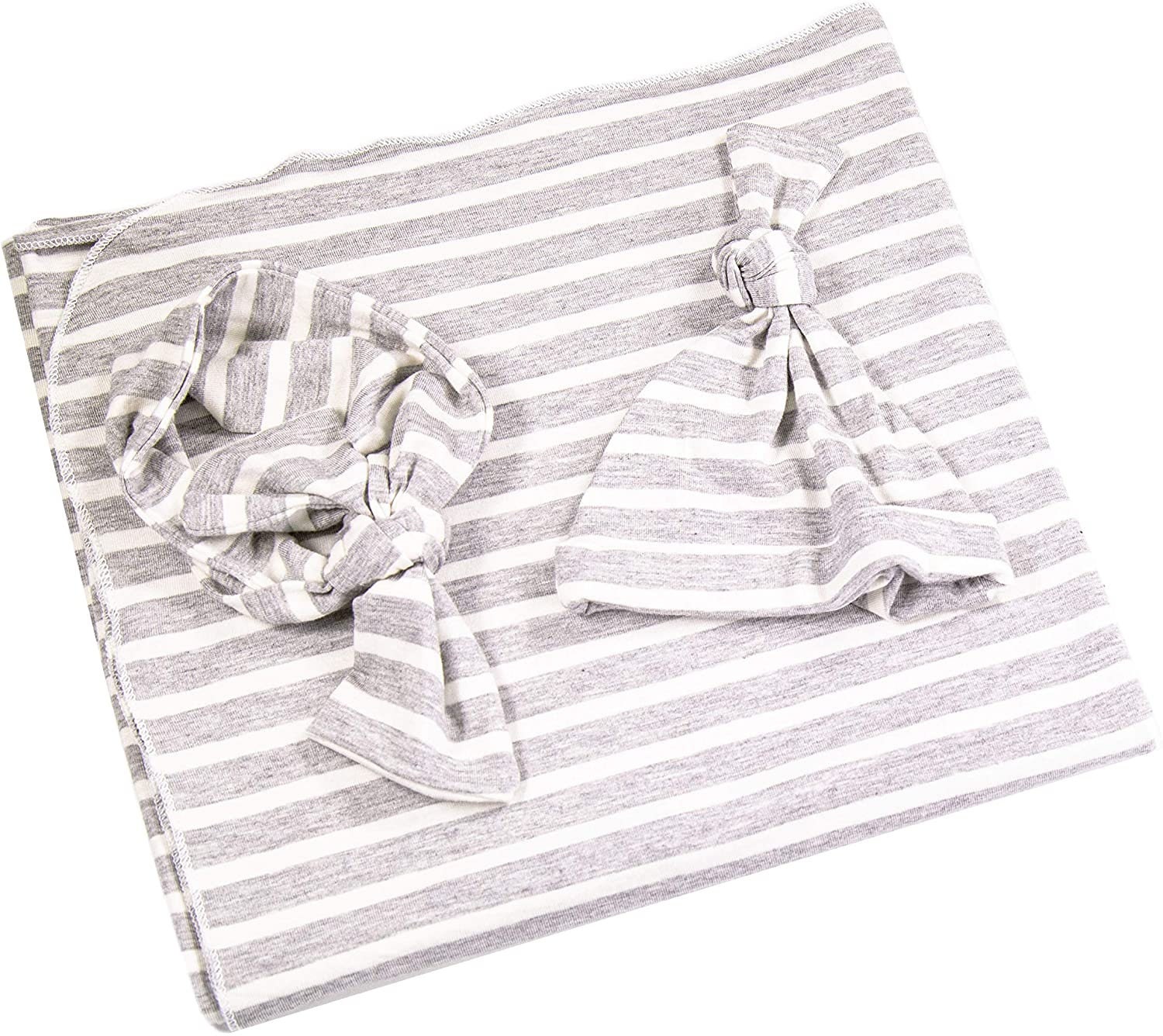 BabyOdda Coming Home Swaddle Set for New Born Baby's Includes Receiving Blanket 3 Piece, Off White & Black Stripes 